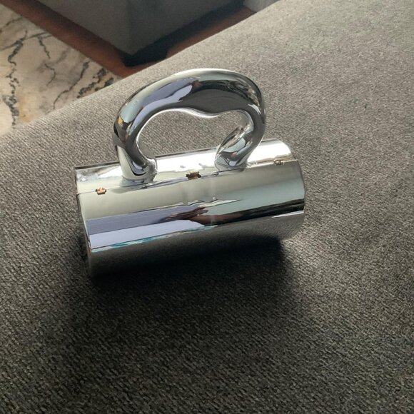 Neiman Marcus Silver Acrylic Cylindrical Clutch Bag with Detachable Chain - Picture 2 of 6